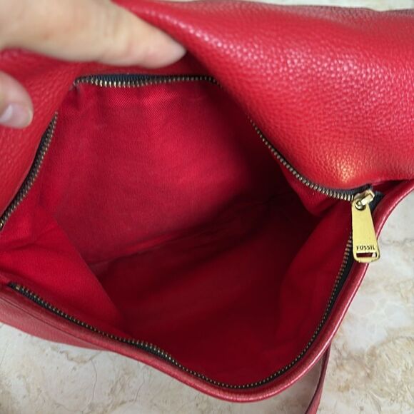 FOSSIL Preston Red Leather Expandable Crossbody Shoulder Bag - Picture 15 of 15